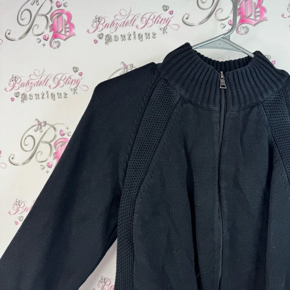 Guess sweater zip up cable knit knitted warm cozy Black Textured Knit Sweater